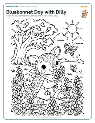 Preview of the Bluebonnet & Texas wildflower coloring printable