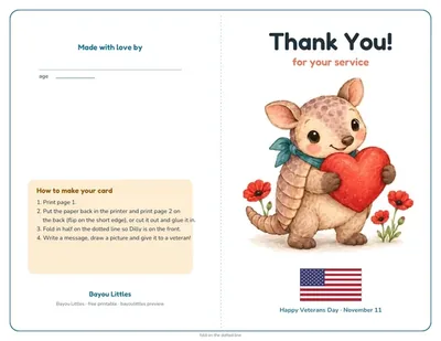 Preview of the Veterans Day thank-you card printable